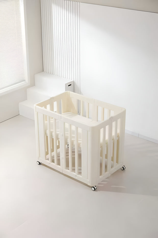 עריסת תינוק פלסטיק Minigo עם 2 מצבי גובה + מזרן נושם צבע לבן