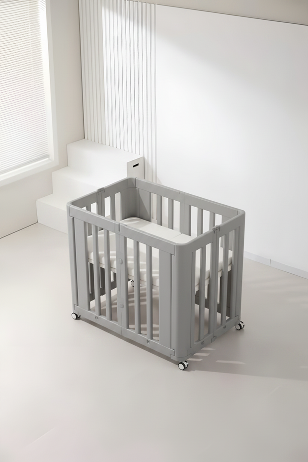 עריסת תינוק פלסטיק Minigo עם 2 מצבי גובה + מזרן נושם צבע אפור