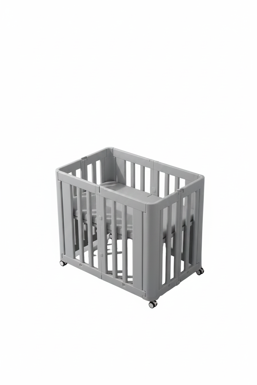עריסת תינוק פלסטיק Minigo עם 2 מצבי גובה + מזרן נושם צבע אפור