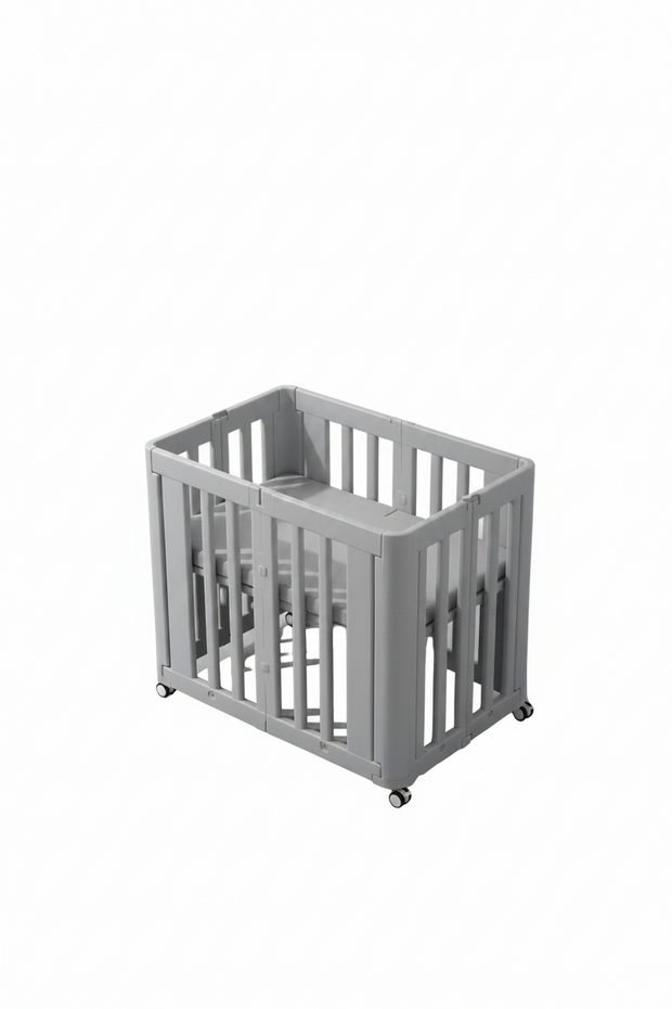 עריסת תינוק פלסטיק Minigo עם 2 מצבי גובה + מזרן נושם צבע אפור