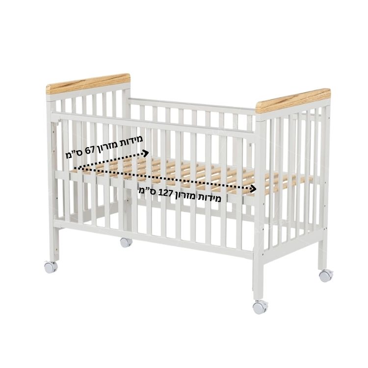 מיטת תינוק מיניגו מעץ צבע לבן שילוב עץ