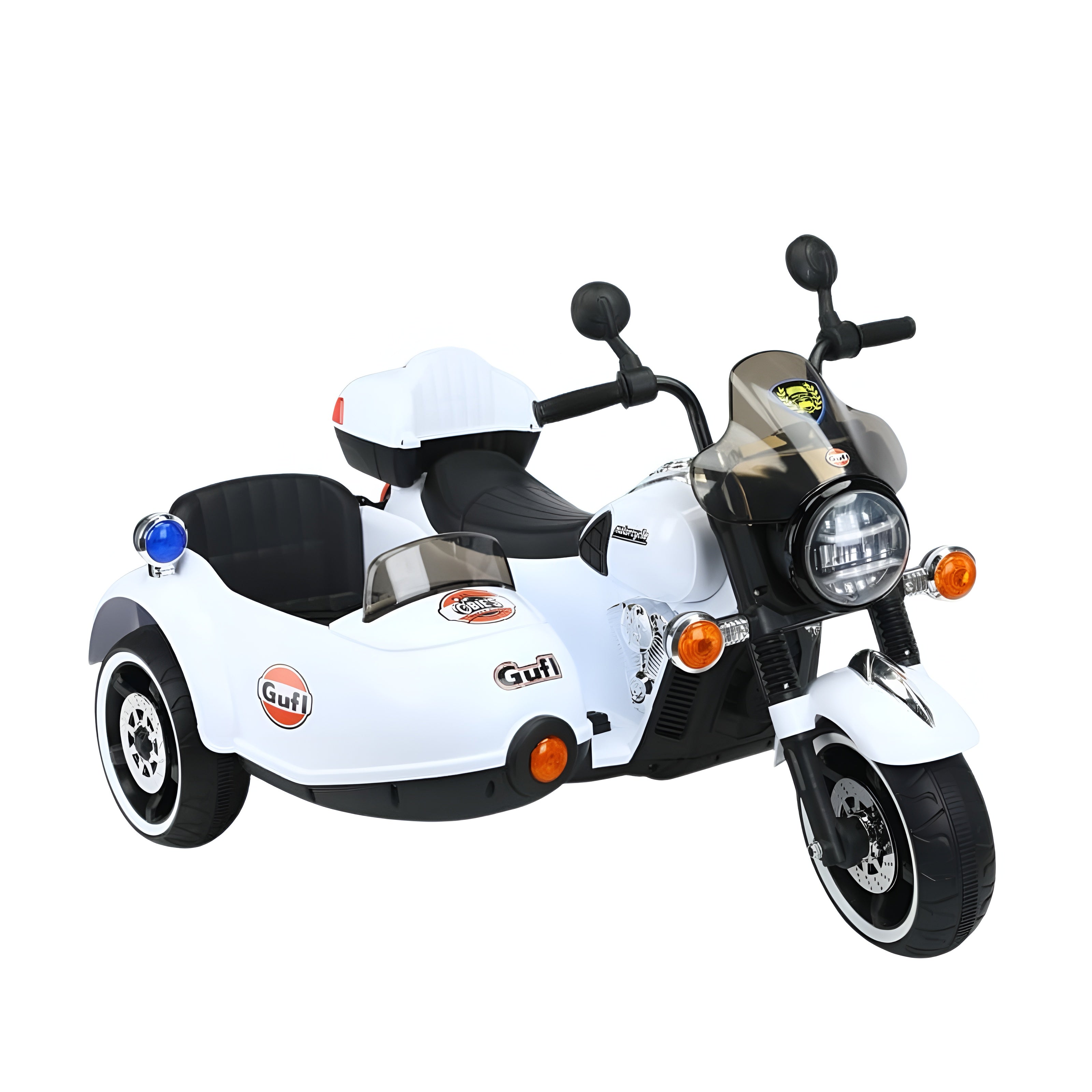 אופנוע חשמלי זוגי לילדים 12V עם סירת צד | אופנוע ממונע לילדים בעיצוב יוקרתי