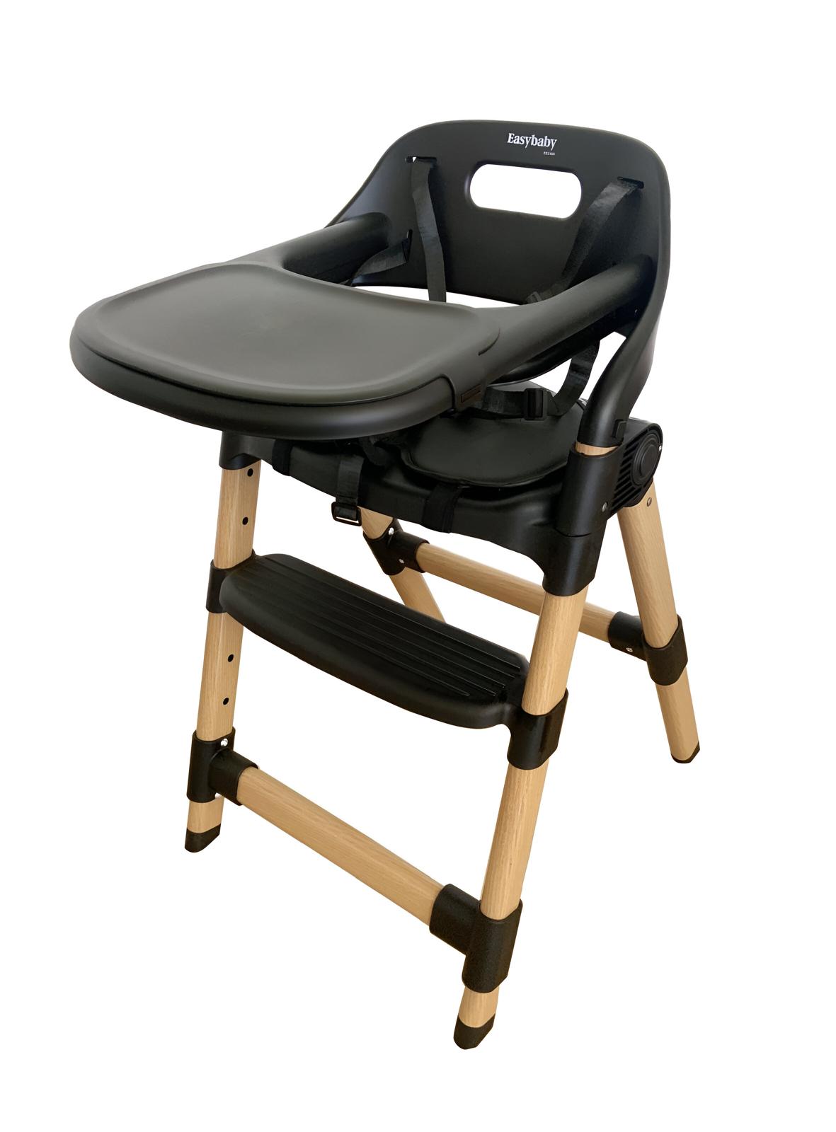 כיסא אוכל מפואר  כולל בייביסט – מתכוונן, מתקפל, ריפוד דמוי עור | צבע שחור