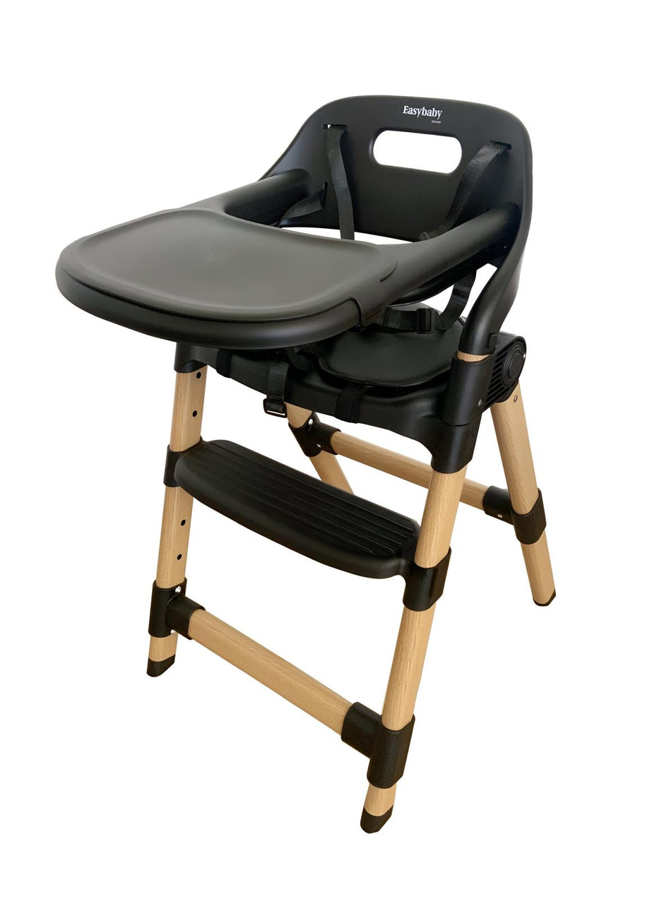 כיסא אוכל מפואר  כולל בייביסט – מתכוונן, מתקפל, ריפוד דמוי עור | צבע שחור