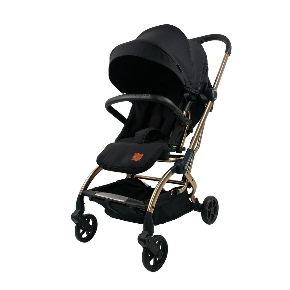 טיולון מסתובב 360 מעלות מרופד נוח וקליל מיניגו צבע:שחור מרכב:רוז גולד