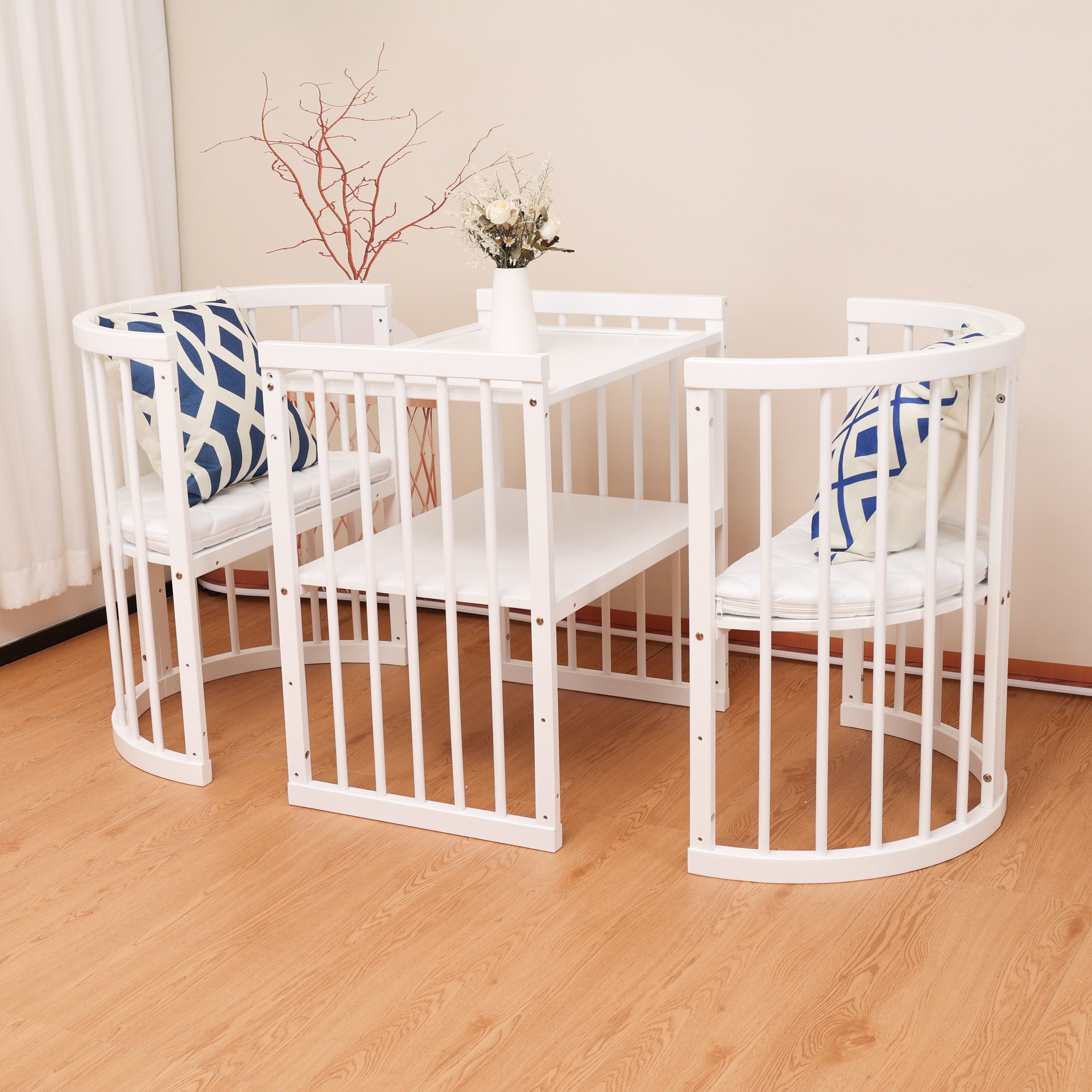 Minigo Bird Nest 4-in-1 – עריסה ומיטת תינוק מעץ  מאיה לבן כולל מזרנים