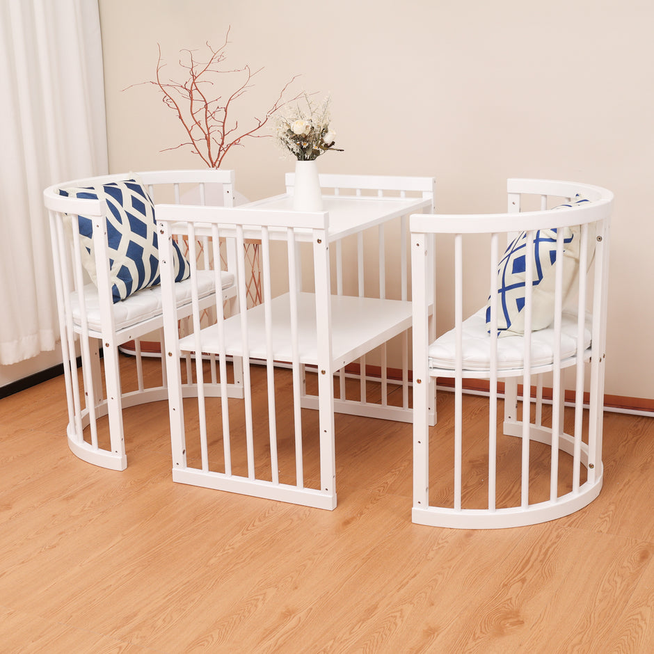 עריסה +מיטת תינוק מעץ 4 ב 1 קן לציפור מעץ צבע: לבן