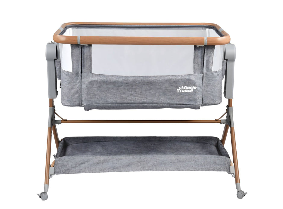 עריסה נצמדת (מתחברת)למיטת ההורים על גלגלים 3 ב 1 מיני גו דלוקס אייר- minigo DELUXE AIR צבע: אפור בשילוב דמוי עץ