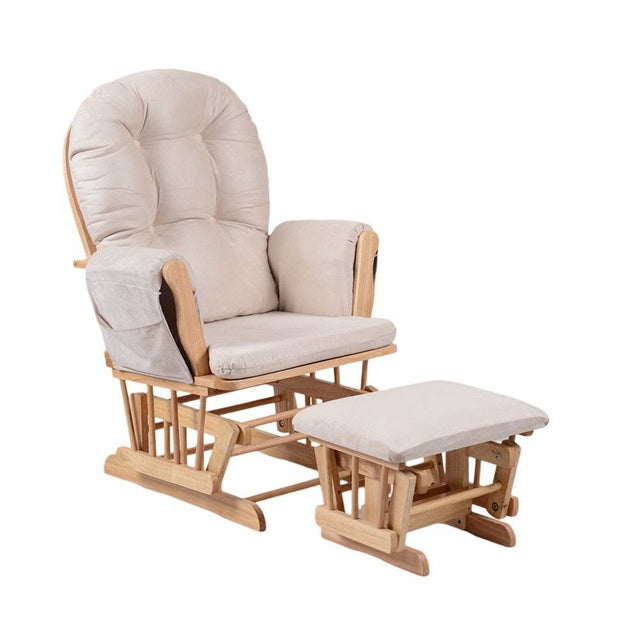 כורסאת הנקה גב מתכוון ל-3 מצבים כולל הדום וריפוד מפנק  צבע בז’ ובסיס צבע עץ TF05T