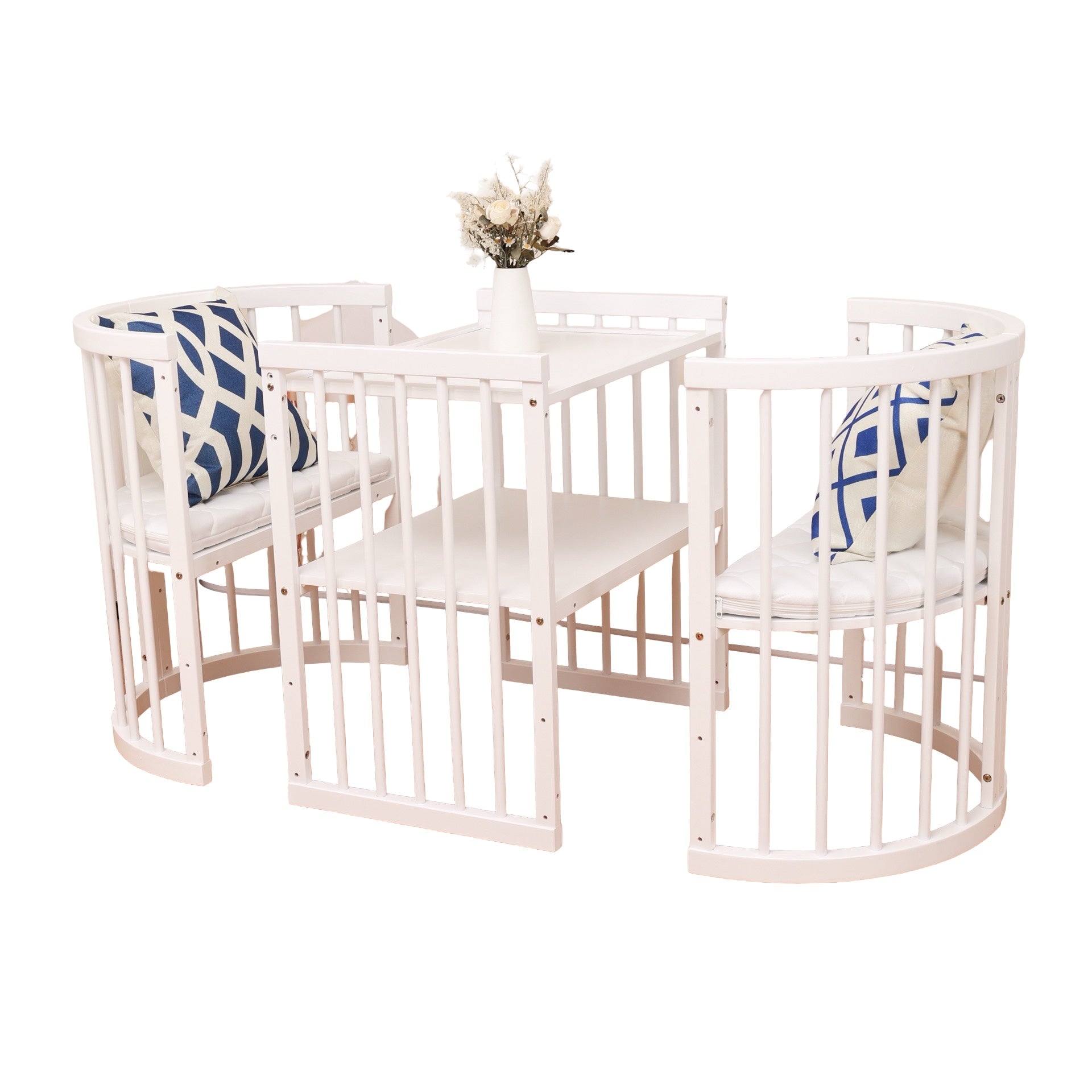 Minigo Bird Nest 4-in-1 – עריסה ומיטת תינוק מעץ  מאיה לבן כולל מזרנים