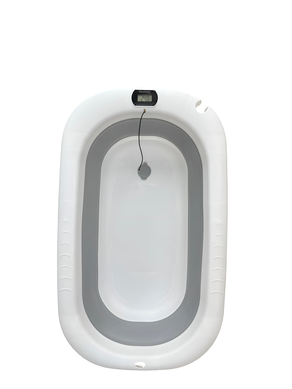 Minigo – אמבטיה מתקפלת מסיליקון לתינוק עם מושב ומשפך לוויתן | צבע אפור