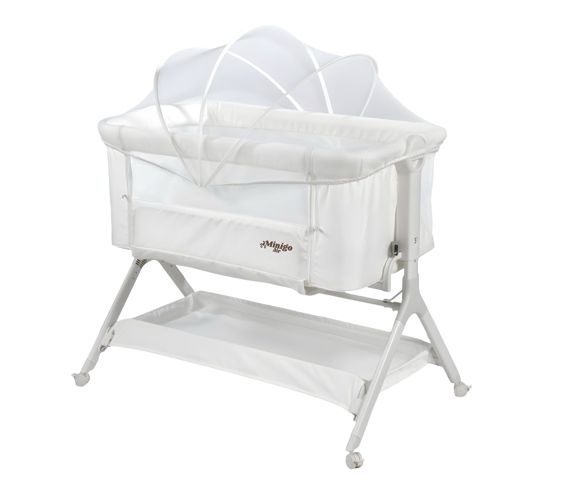 עריסה נצמדת (מתחברת)למיטת ההורים על גלגלים 2 ב 1 מיני גו אייר- minigo  AIR צבע: לבן