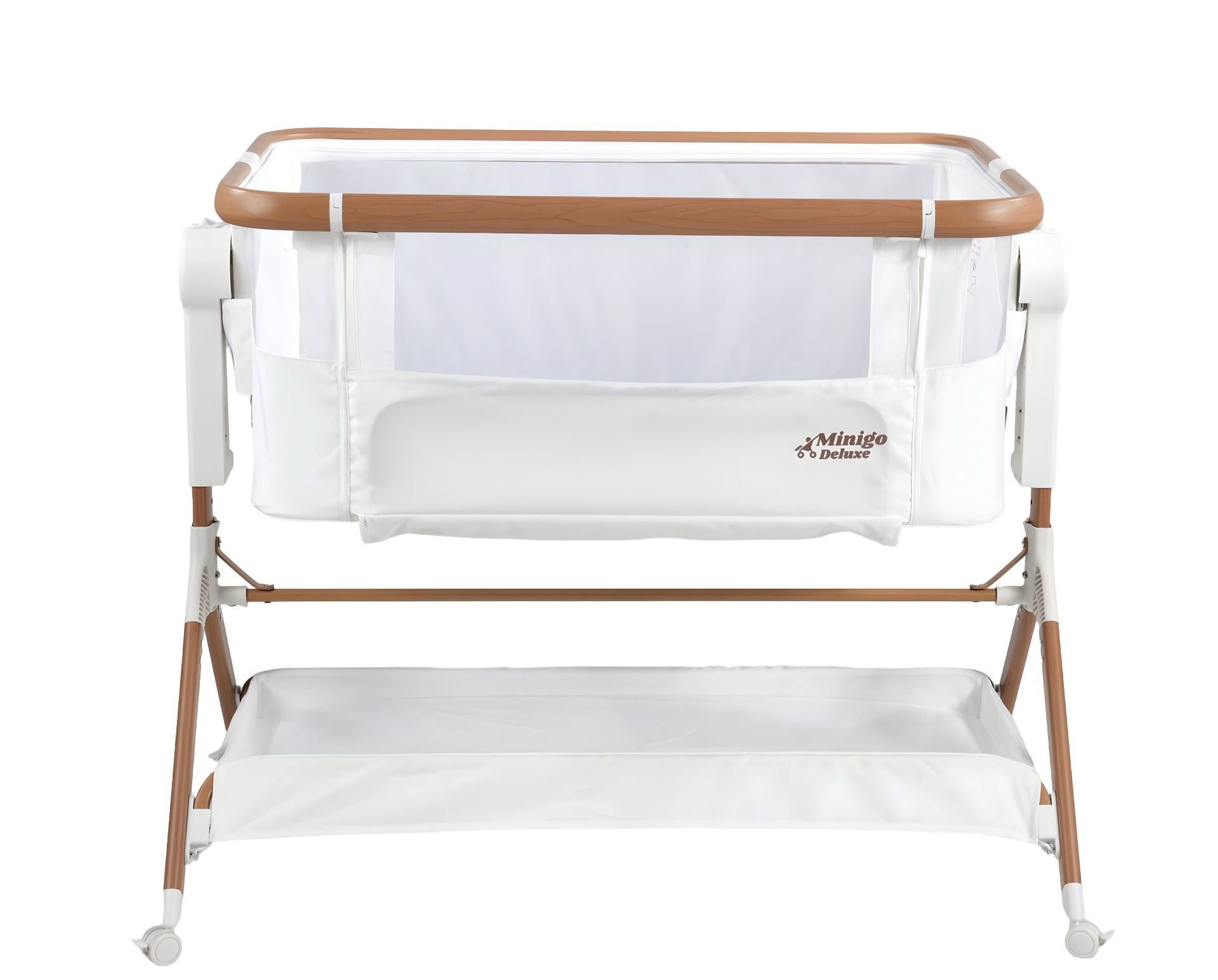 עריסה נצמדת (מתחברת)למיטת ההורים על גלגלים 3 ב 1 מיני גו דלוקס אייר- minigo DELUXE AIR צבע:שמנת דמוי עץ