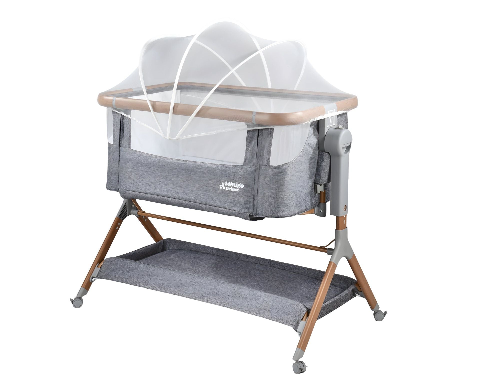 עריסה נצמדת (מתחברת)למיטת ההורים על גלגלים 2 ב 1 מיני גו אייר- minigo  AIR צבע: אפור