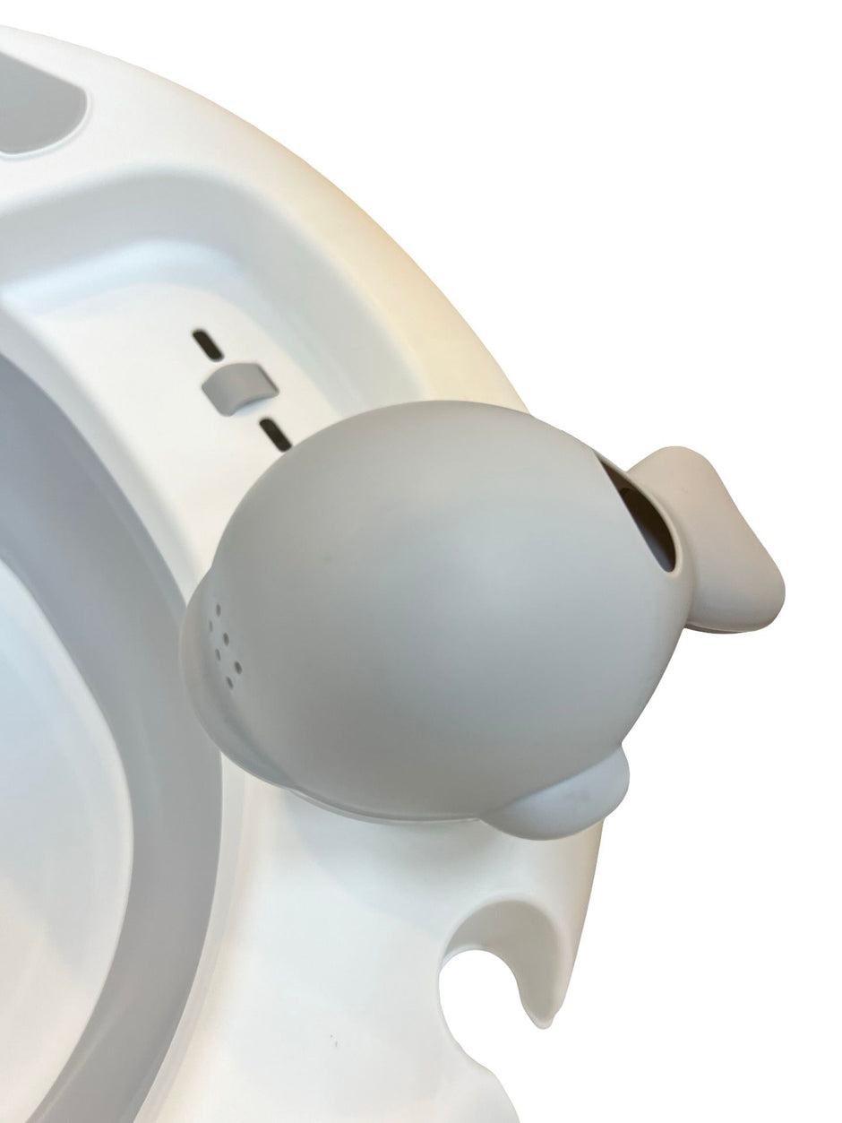 Minigo – אמבטיה מתקפלת מסיליקון לתינוק עם מושב ומשפך לוויתן | צבע אפור