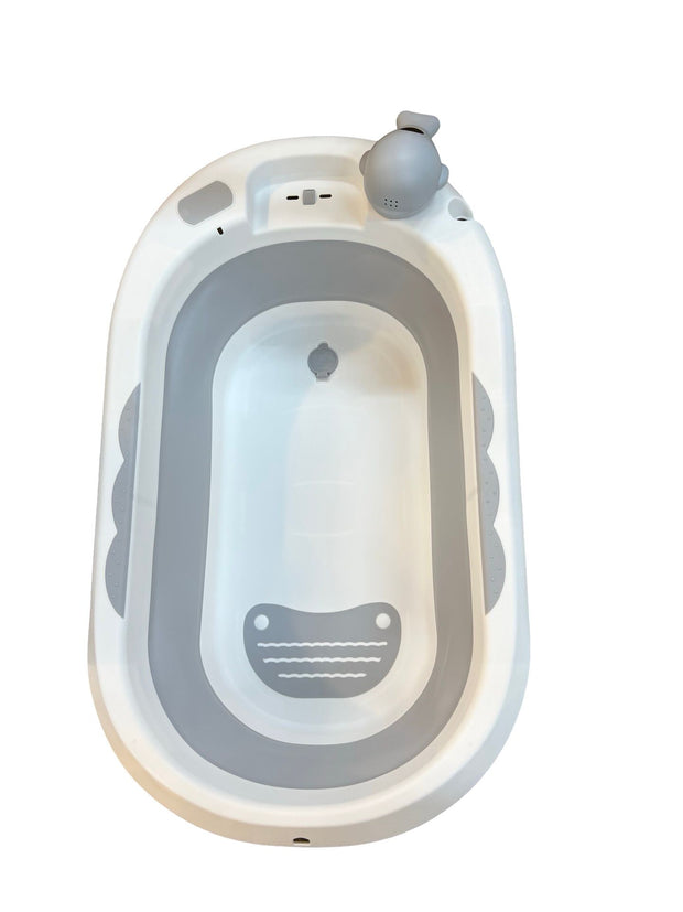 Minigo – אמבטיה מתקפלת מסיליקון לתינוק עם מושב ומשפך לוויתן | צבע אפור