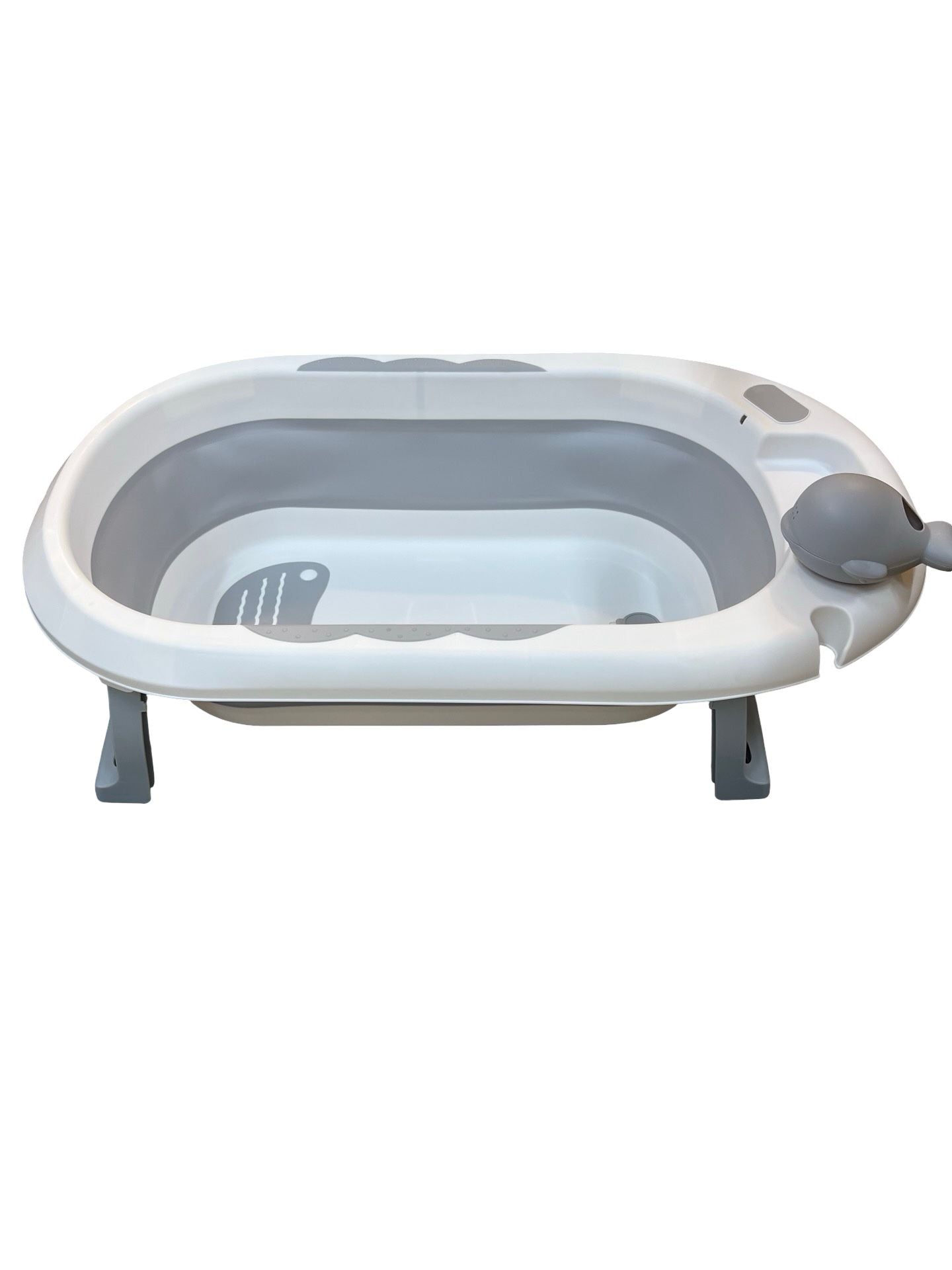 Minigo – אמבטיה מתקפלת מסיליקון לתינוק עם מושב ומשפך לוויתן | צבע אפור