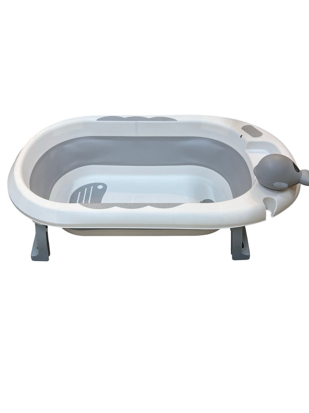 Minigo – אמבטיה מתקפלת מסיליקון לתינוק עם מושב ומשפך לוויתן | צבע אפור