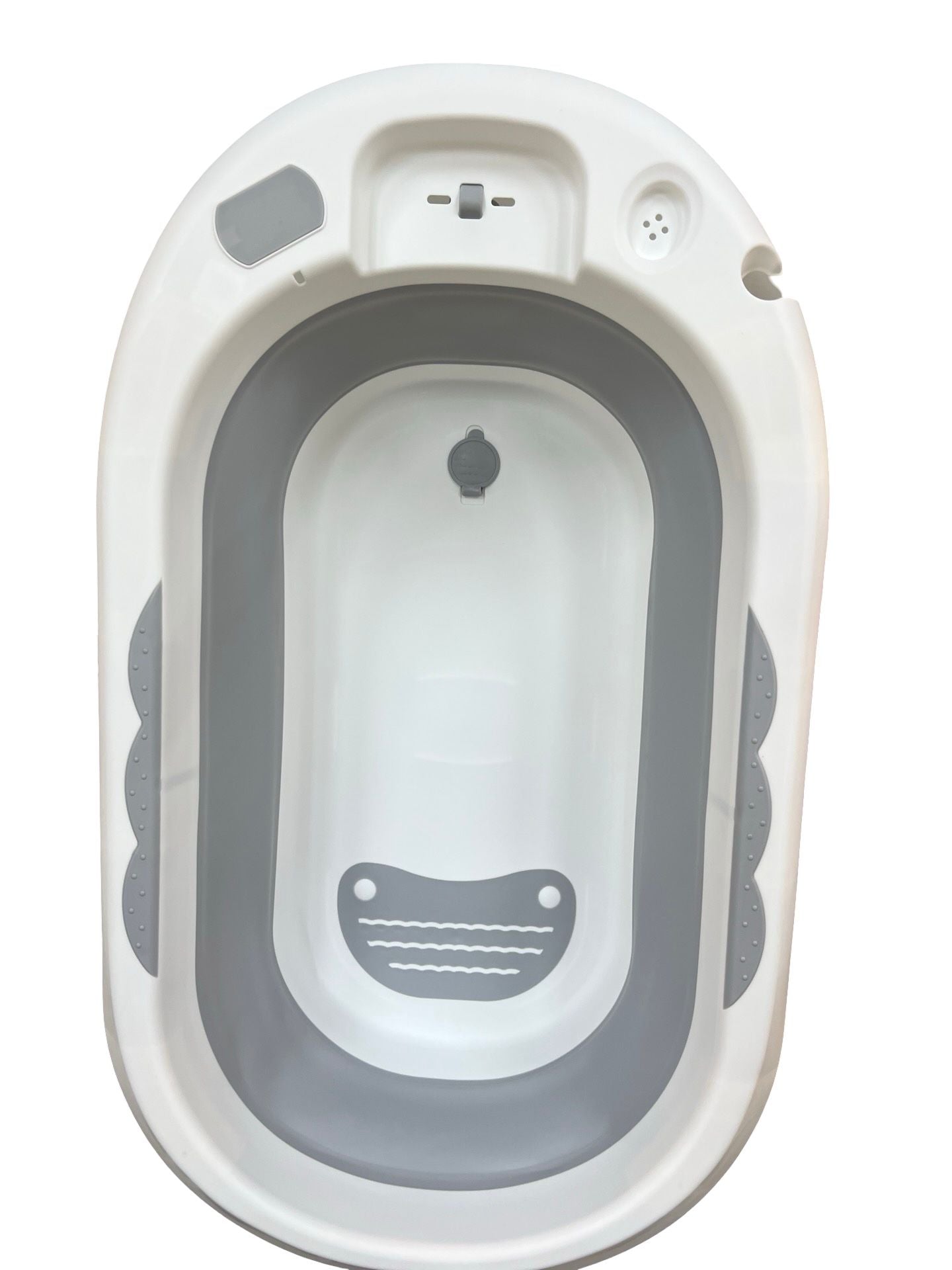 Minigo – אמבטיה מתקפלת מסיליקון לתינוק עם מושב ומשפך לוויתן | צבע אפור