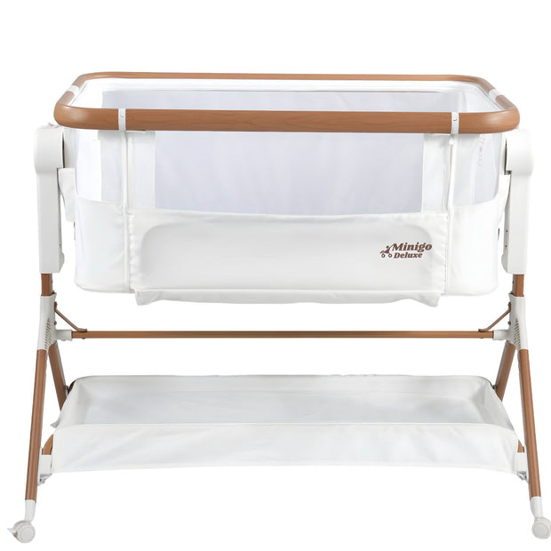 עריסה נצמדת (מתחברת)למיטת ההורים על גלגלים 3 ב 1 מיני גו דלוקס אייר- minigo DELUXE AIR צבע: שמנת עם דמוי עץ