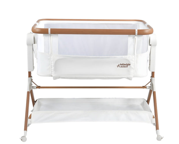 עריסה נצמדת (מתחברת)למיטת ההורים על גלגלים 3 ב 1 מיני גו דלוקס אייר- minigo DELUXE AIR צבע: שמנת עם דמוי עץ