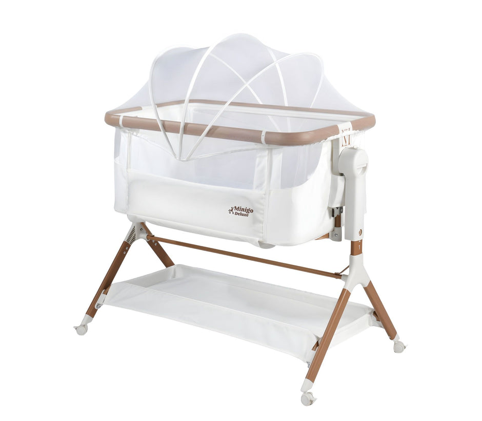 עריסה נצמדת (מתחברת)למיטת ההורים על גלגלים 3 ב 1 מיני גו דלוקס אייר- minigo DELUXE AIR צבע: שמנת עם דמוי עץ