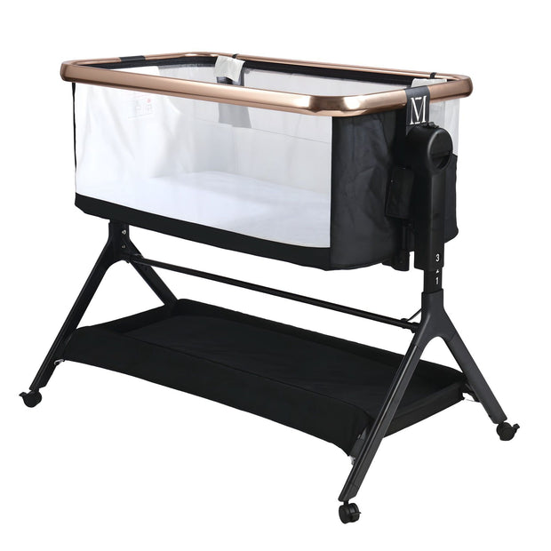 עריסה נצמדת (מתחברת)למיטת ההורים על גלגלים 3 ב 1 מיני גו דלוקס אייר- minigo DELUXE AIR צבע: שחור רוז גולד