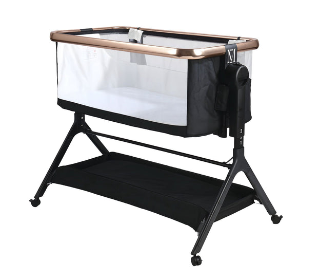 עריסה נצמדת (מתחברת)למיטת ההורים על גלגלים 3 ב 1 מיני גו דלוקס אייר- minigo DELUXE AIR צבע: שחור רוז גולד