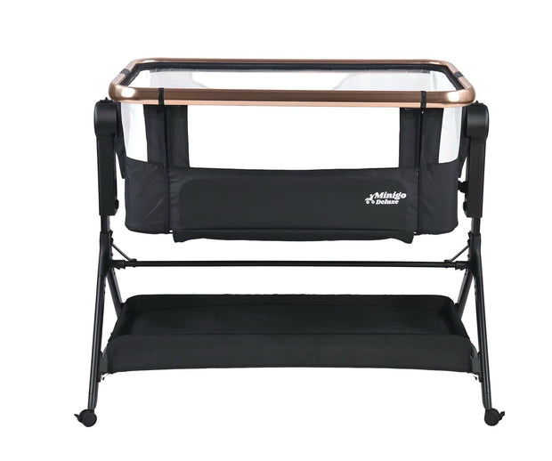 עריסה נצמדת (מתחברת)למיטת ההורים על גלגלים 3 ב 1 מיני גו דלוקס אייר- minigo DELUXE AIR צבע: שחור רוז גולד