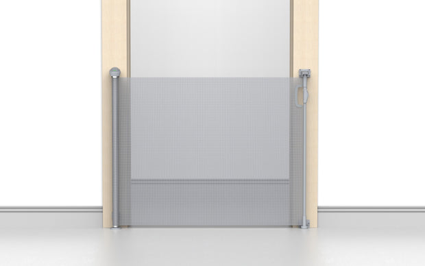 שער בטיחות גלילה Minigo – עד 140 ס"מ, רשת עמידה ואיכותית  בצבע אפור