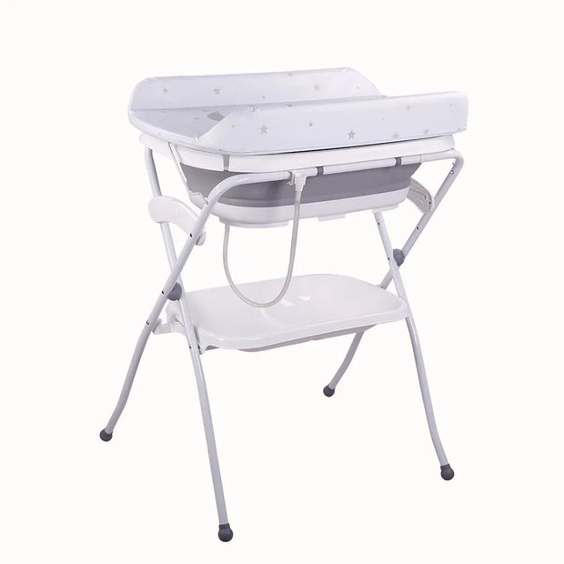 אמבטיה מתקפלת מסיליקון עם מעמד ומשטח החתלה – צבע אפור לבן