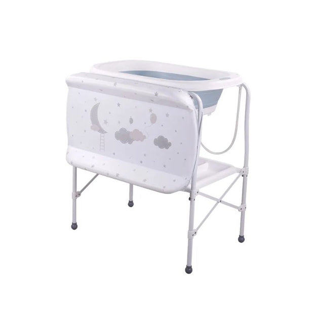 אמבטיה מתקפלת מסיליקון עם מעמד ומשטח החתלה – צבע אפור לבן