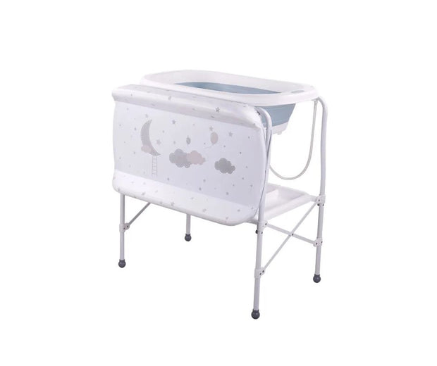 אמבטיה מתקפלת מסיליקון עם מעמד ומשטח החתלה – צבע אפור לבן