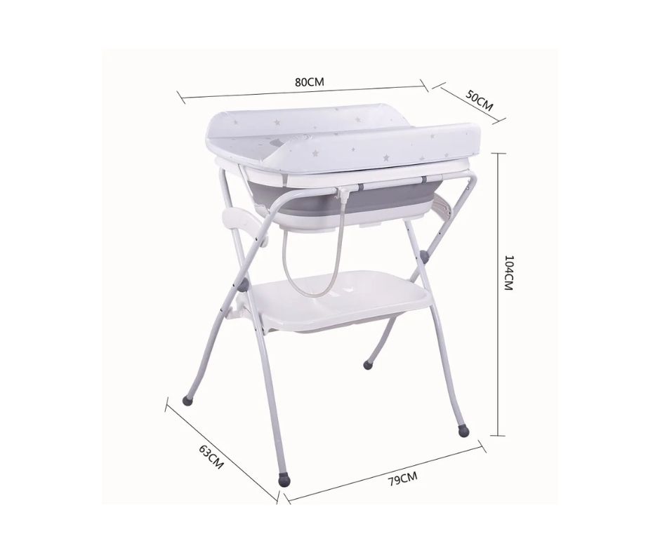 אמבטיה מתקפלת מסיליקון עם מעמד ומשטח החתלה – צבע אפור לבן