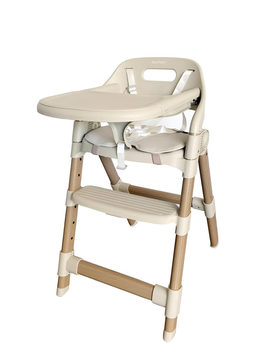 כיסא אוכל מפואר  כולל בייביסט – מתכוונן, מתקפל, ריפוד דמוי עור | צבע בז