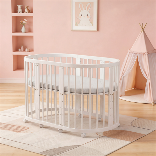 עריסה +מיטת תינוק מעץ 4 ב 1 קן לציפור מאיה דגם D-2 מעץ צבע: לבן